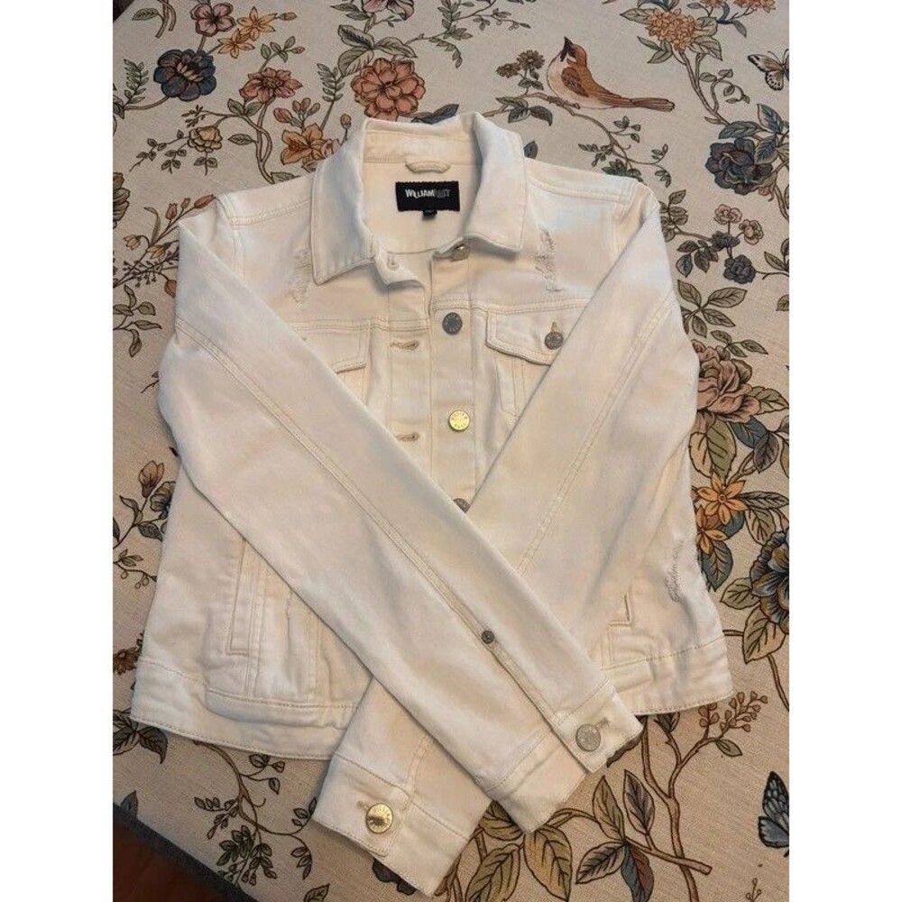 William Rast Distressed White Denim Jacket - Picture 2 of 6